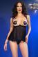 Babydoll con catenelle, perizoma, benda e copricapezzoli. Nero