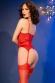 Set intimo 3 pz in satin e pizzo con calze. Rosso