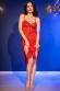 Babydoll rosso in tulle con inserto in pizzo e bijoux.