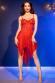 Babydoll rosso in tulle con inserto in pizzo e bijoux.