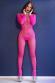 Catsuit a rete sottile a maniche lunghe. Rosa