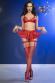 Set 5 pezzi in tessuto semilucido con calze. Rosso