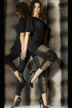 CHILIROSE: leggings neri con inserti leopardati.