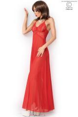 CHILIROSE: chiffon dress with lace inserts. Red