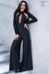 Black jumpsuit with long sleeves.