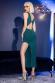Long dress with slit and back opening + thong. Green