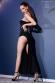 Long one-shoulder dress with slit and thong. Black