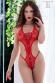 Mesh bodysuit with eyelets and front lacing. Red