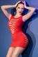 Red mini dress with openings on the sides and back.