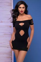 Double face mini dress with large openings. Black